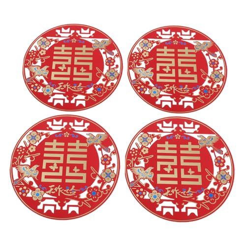 ARTSEWPLY 4 Paare Traditionelle Chinesische Hochzeit Papierschnitt Fensteraufkleber mit Magpie Dekorationen Selbstklebend Handwerkskunst für Fenster und Partygestaltung von ARTSEWPLY