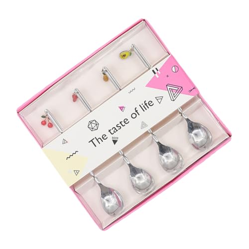 ARTSEWPLY 4 STÜCKE Edelstahl Dessertlöffel mit Kreativem Obstanhänger Glatte Oberfläche Langlebig zum Eisessen Kaffee und Nachtisch Geeignet für Restaurant und Zuhause von ARTSEWPLY