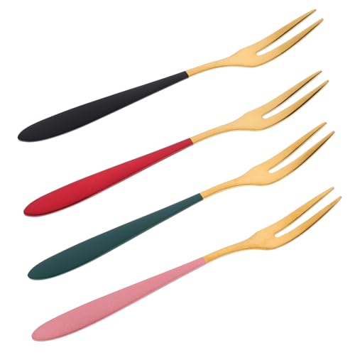 ARTSEWPLY 4 Stück Teiliges Edelstahl Obstgabeln in Rotgold Roségold Grün Kleine Dessertgabeln für Kuchen Salat und Fingerfood Rostfrei Langlebig für Zuhause Restaurant und Party von ARTSEWPLY