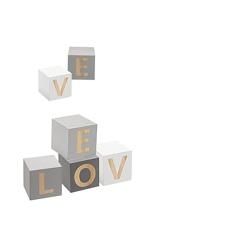 ARTSEWPLY 4 Stück Teiliges Love Holzblock Deko Nordischer Stil Natürliche Holzmateralien Klare Drucke Leichtes Design für Wohnzimmer Schreibtisch Regal und Hochzeit Dekoration von ARTSEWPLY