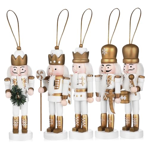 ARTSEWPLY 5 STK. Teiliges Figuren aus Robustem Holz Sichere Oberfläche Vielseitige Weihnachtsdekoration für Schreibtisch Regal und Büro Traditionelle Nutcracker Soldaten Ornamente von ARTSEWPLY