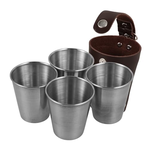 ARTSEWPLY 5 Stück Teiliges Edelstahl Schnapsglas Bruchsichere Trinkbecher mit Schützendem Becherhülle für Whisky Vodka Kaffee Vielseitig Einsetzbar für Bar Restaurant Zuhause von ARTSEWPLY