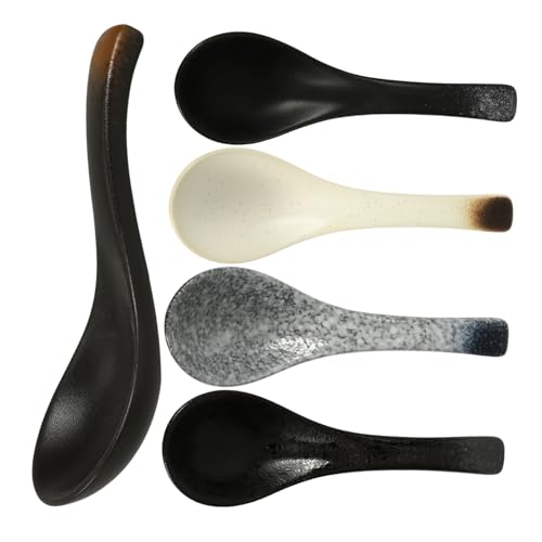 ARTSEWPLY 5 Stück Teiliges Keramik Ramen Löffel Japanischer Stil Asiatische Suppenlöffel Leicht Robust Einfach zu Reinigen für Suppe Reis und Beikost Elegantes Design für Alltag und von ARTSEWPLY