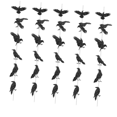 ARTSEWPLY 5 Stück Teiliges Schwarzes Glitzer-ulmenbanner Halloween-Dekoration mit Funkelnden Krähen Gothik-papiergirlande für Party Fenster Kamin und Wand Festliche Atmosphäreverstärkung von ARTSEWPLY
