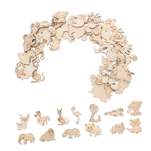 ARTSEWPLY 50 Stück Tier Holzscheiben zum Bemalen Unbehandelte Holz Ausschnitte Blanke Holzstücke für DIY Bastelprojekte Kreative Holztiere für Party und Wohnraumdekoration von ARTSEWPLY