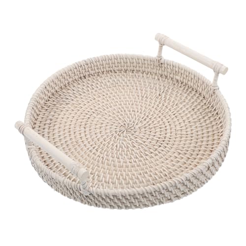ARTSEWPLY Ablageschale aus Rattan gewebte Snackschale gewebte Servierschale Kleinigkeiten Halter rundes Serviertablett kleiner dekorativer Korb Obstkorb aus Rattan Korbtablett Brotkörbe Weiß von ARTSEWPLY