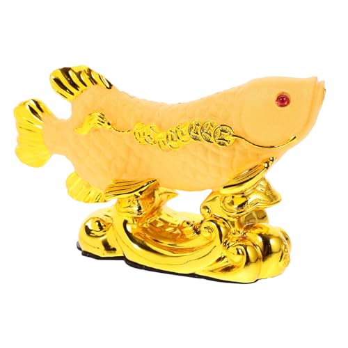 ARTSEWPLY Feng Shui Auto Deko Goldener Fisch Resin Figur Tischdeko für Innenraum Büro Ablage Garten Schreibtisch Ornament Lebendige Farben Klassische Handarbeit von ARTSEWPLY