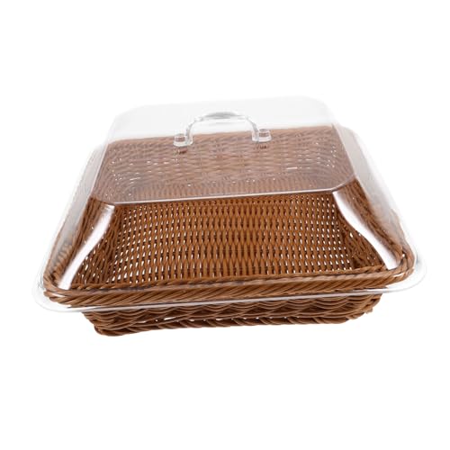 ARTSEWPLY Geflochtener Brotkorb mit Deckel Rechteckiger Aufbewahrungskorb aus Rattan optik Vielseitiger Obst Snackkorb für Haushalt Rustikaler Tischkorb für Brot Früchte Wiederverwendbar von ARTSEWPLY