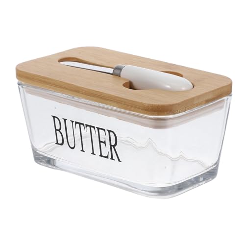 ARTSEWPLY Glas Butterdose mit Bambusdeckel und Messer Luftdichte Butterdose für Kühlschrank Vielseitige Aufbewahrung für Butter und Käse Einfache Reinigung Küchentauglich Bpa Frei von ARTSEWPLY