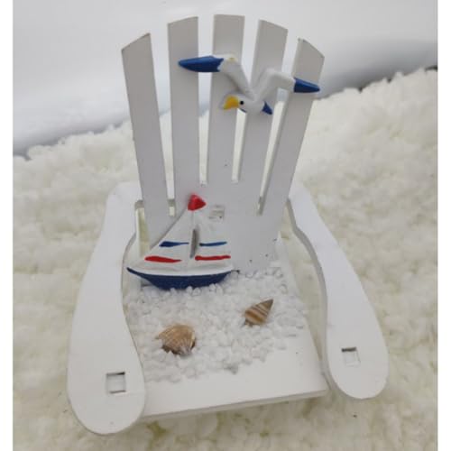 ARTSEWPLY Holz Miniatur Strandstuhl Dekoration Holzhandwerk Mediterraner Liegestuhl mit Segelmuster Tisch Wohnraumdeko für Büro Schlafzimmer und Party von ARTSEWPLY