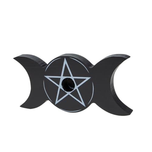 ARTSEWPLY Kerzenhalter mit Dreifach mond Motiv Schwarzer Holz kerzenständer für Stabkerzen Vintage Ritual Dekoration für Innen und Außen Robust und Langlebig Lochdurchmesser von ARTSEWPLY