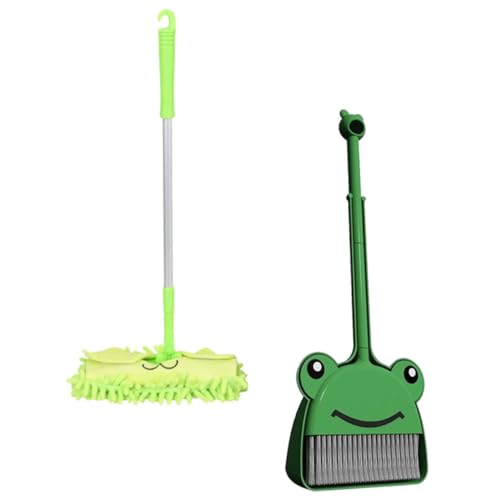 ARTSEWPLY Kinderbesen mit Cartoon Frosch Design Teiliges Reinigungsset aus Leichtem und Pet Mit Kleinem Handfeger Schaufel und Grünem Wischmopp für Haushalt und Kindergarten Robust und von ARTSEWPLY