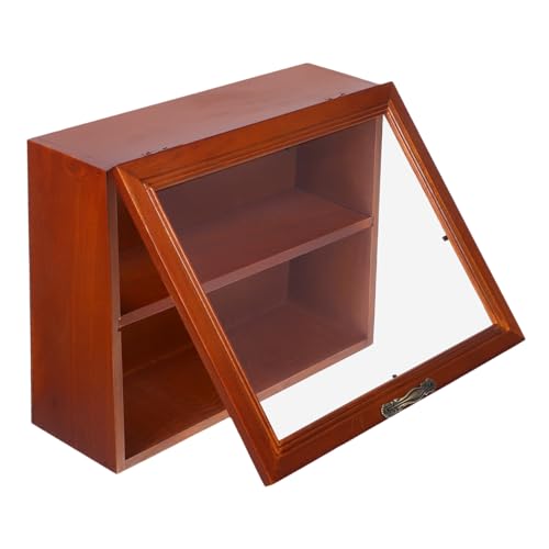 ARTSEWPLY Kleiner Tisch Wandmontage Holz Display Schrank mit Acrylklapptür Stabiles Sammler Regal für Figurenaufbewahrung und Dekoration Vintage Zweistöckig von ARTSEWPLY