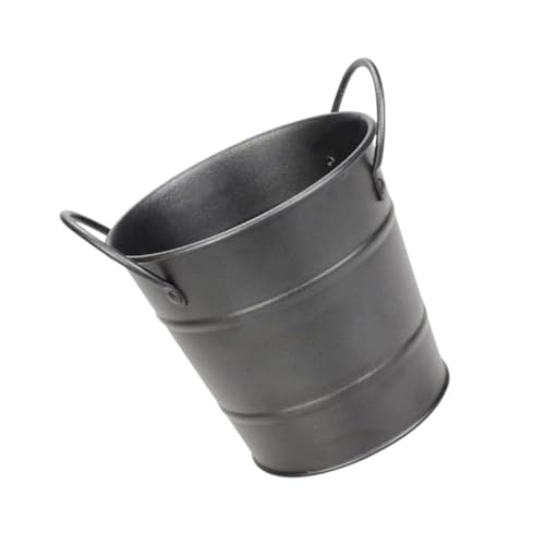 ARTSEWPLY Mini Eisbehälter Schwarz Rund mit Zwei Griffen Tragbarer Metall Eiskübel für Bar und Party Kompakter Pommes Frites Eimer für Buffet und Zuhause von ARTSEWPLY
