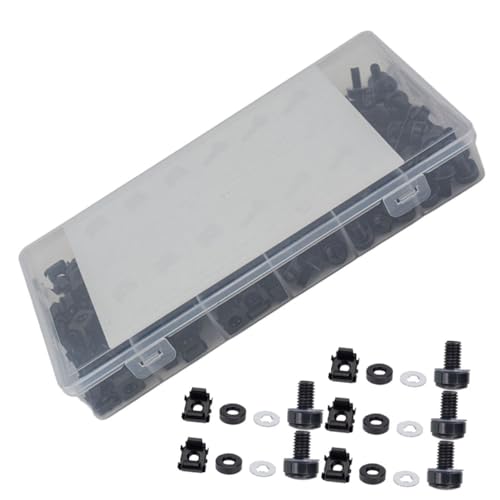 ARTSEWPLY Rack Mount Schrauben Schwarze Cage Nuts und Unterlegscheiben für Server Racks Einfache Montage Langlebig und Rostbeständig von ARTSEWPLY