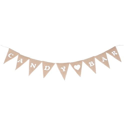 ARTSEWPLY Rustikale Candy Bar Girlande Lange Teiliges Herz Motiv Dreiecksfahnen aus Hochwertigem Jutestoff für Hochzeit Geburtstag Shower Outdoor Weihnachtsdeko von ARTSEWPLY