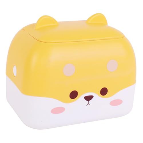 ARTSEWPLY Tischabfalleimer mit Deckel Cartoon Desktop Mülleimer aus Kompakter Geruchsdichter Papierkorb für Schreibtisch Multifunktionaler Tissue Organizer Gelb von ARTSEWPLY