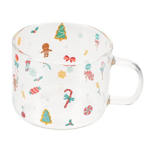ARTSEWPLY Transparentes Weihnachtsglas mit Weihnachtlichen Motiven Großes Trinkglas für Milch Tee Kaffee Ergonomischer Griff Spülmaschinenfest Festliche Frühstückstasse von ARTSEWPLY