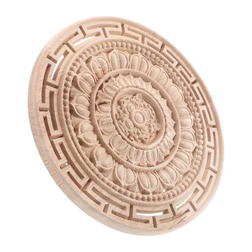 ARTSEWPLY Unlackierte Runde Holzapplikation Mandala Blume Handgefertigte Europäische Holzschnitzerei für Möbeldekoration Vielseitiger Holzornament Aufkleber für Schränke Kommoden Betten und von ARTSEWPLY