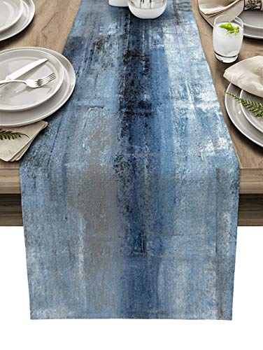 ARTSHOWING Abstrakte Kunst Tischläufer, waschbare Tischdekoration für Zuhause, Küche, Esszimmer, Urlaub, Hochzeit, Party, leicht zu reinigen, 33 x 177,8 cm – Retro-Stil Ölgemälde Textur blau von ARTSHOWING