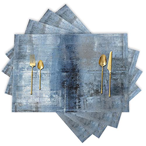 Abstrakte Kunst Malerei Tischsets, Set mit 4 rutschfesten Tischsets, waschbare Tischsets für Küche, Esstisch, Dekoration, 48 x 33 cm – Retro-Stil Ölgemälde Textur Blau von ARTSHOWING