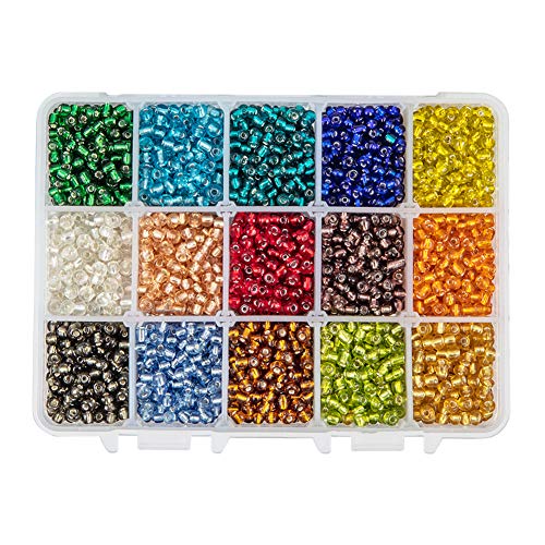 3300 Stück Glas-Rocailles, 4 mm Taillenperlen, 15 Farben, 6/0, silbergefütterte Perlen, kleine Pony-Perlen, Mini-Abstandsperlen for Sommer, Freundschaftsarmband, Halsketten, Schmuckherstellung, Weben von ARTSIM