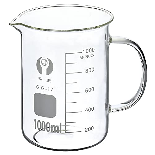 600 ml Becherglas mit Griff, Messbecher aus 3,3 Borosilikatglas mit abgestufter bedruckter Skala und Ausguss for Flüssigkeiten im Küchenlabor (Size : 1000ml) von ARTSIM