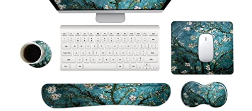 ArtSo Tastatur-Handgelenkauflage und Mauspad mit Handgelenkstütze Set Ergonomischer Untersetzer, Memory-Schaum-Mauspad rutschfeste Gummiunterseite, langlebig, Schmerzlinderung, Blau Van Gogh Malerei von ARTSO