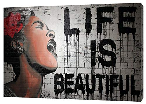 Banksy Graffiti Life is Beautiful Bild, Reproduktion, Druck auf gerahmter Leinwand, Wandkunst, Heimdekoration, 102 x 76 cm, 38 mm Tiefe von ARTSPRINTS