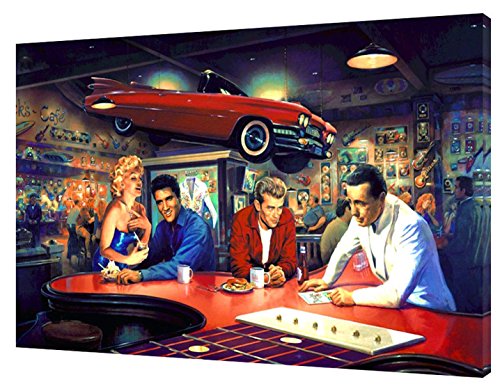 artsprints Bild auf Holzrahmen, Motiv „Abend bei Rick 'Selvis Pressley, Marilyn Monroe James Dean Humrey Bogart“, 40 x 30 inch-18mm depth von ARTSPRINTS