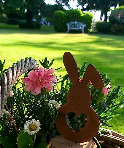 ARTTEC Hase Stecker (Rostdeko) (10 cm) - hochwertige Gartendeko aus Metall - Rost Deko für Garten, Balkon & Terasse - Metall Deko zum Aufstellen - Made in Germany von ARTTEC Design