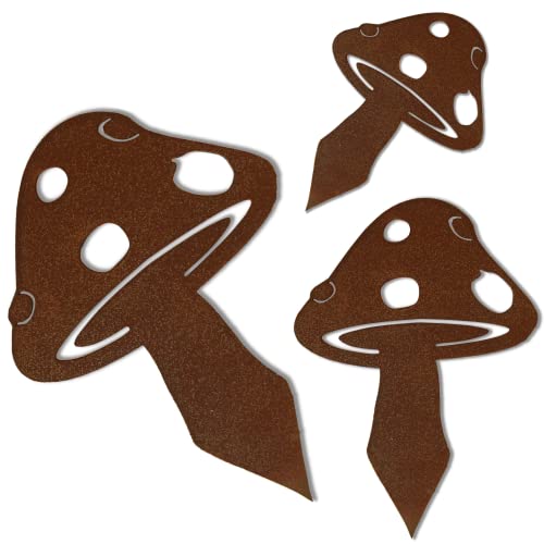 ARTTEC Pilz 2 (Gartenstecker) (3er Set, Edelrost) - hochwertige Gartendeko aus Metall - Rostdeko für Garten, Balkon & Terasse - Metall Gartenstecker - Made in Germany von ARTTEC Design
