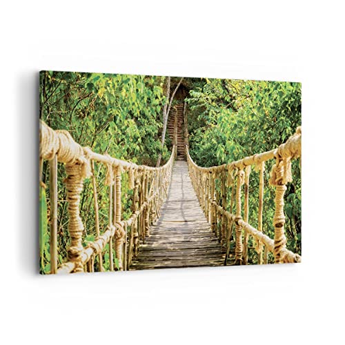 ARTTOR Bilder auf Leinwand 100x70cm Leinwandbild Brücke Seil Dschungel Groß Wanddeko Bild Schlafzimmer Küche Deko Wandbilder Dekoration Wohnzimmer Wall Decor Canvas Wand Kunstdruck Art AA100x70-4319 von ARTTOR