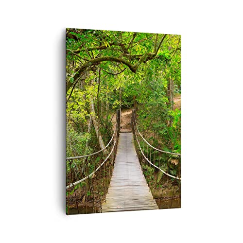 Bilder auf Leinwand 70x100cm Leinwandbild mit Rahmen Fußgängerbrücke Wald Abenteuer Groß Wanddeko Bild Schlafzimmer Küche Deko Wandbilder Dekoration Wohnzimmer Canvas Wand Kunstdruck Art PA70x100-2678 von ARTTOR