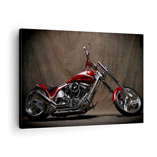 Bilder auf Leinwand Motorrad Chrom Räder Leinwandbild mit Rahmen 70x50cm Wandbilder Dekoration Wohnzimmer Schlafzimmer Küche Deko Klein Wanddeko Bild Wand Kunstdruck Art Wall Decor Canvas AA70x50-0172 von ARTTOR