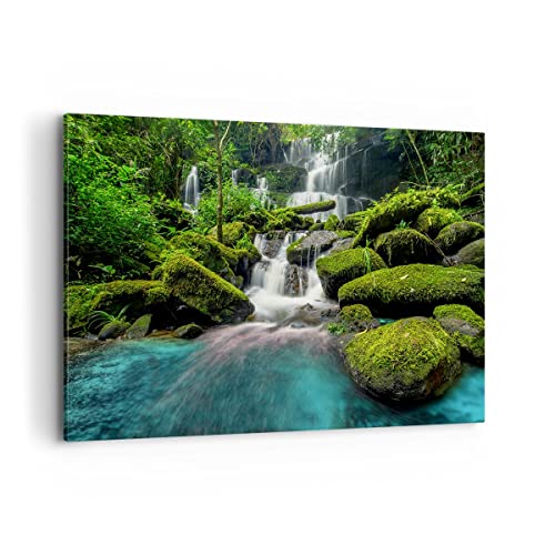 ARTTOR Bilder auf Leinwand 100x70cm Leinwandbild Park Wasserfall Wasser Groß Wanddeko Bild Schlafzimmer Küche Deko Wandbilder Dekoration Wohnzimmer Wall Decor Canvas Wand Kunstdruck Art AA100x70-3754 von ARTTOR