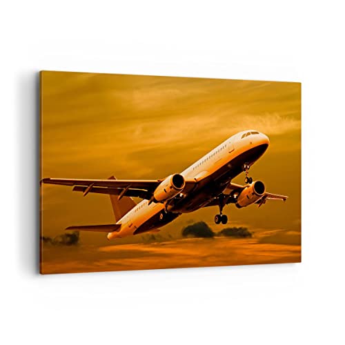 Bilder auf Leinwand 100x70cm Leinwandbild Passagier Flugzeug Flugzeug Flügel Groß Wanddeko Bild Schlafzimmer Deko Wandbilder Dekoration Wohnzimmer Wall Decor Canvas Wand Kunstdruck Art AA100x70-0368 von ARTTOR