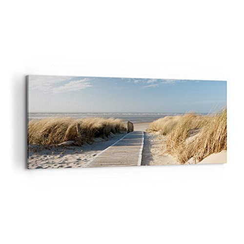 Wandbilder Dekoration Wohnzimmer Strand Meer Fußgängerbrücke Ufer Panorama Bilder auf Leinwand 120x50cm Leinwandbild Schlafzimmer Wand Kunstdruck Art Groß Wanddeko Bild Wall Decor Canvas AB120x50-2657 von ARTTOR