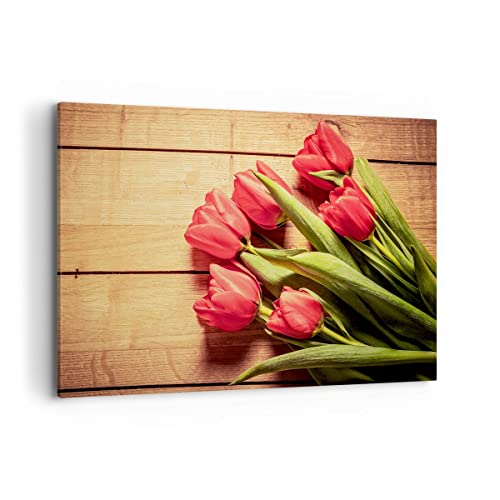 Wandbilder Dekoration Wohnzimmer Tulpen Blumenstrauß Sommer Garten Bilder auf Leinwand 120x80cm Leinwandbild Schlafzimmer Deko Wand Kunstdruck Art Groß XXL Wanddeko Bild Decor Canvas AA120x80-2867 von ARTTOR