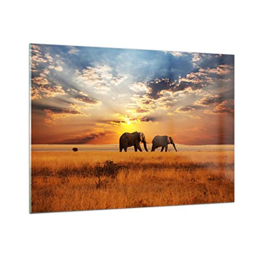 ARTTOR Bilder auf Glas 100x70cm Glasbild Elefanten Safari Dschungel Busch Groß Wanddeko Bild im Glas Schlafzimmer Küche Deko Wandbilder Dekoration Wohnzimmer Modern Wand Kunstdruck Art GAA100x70-3150 von ARTTOR