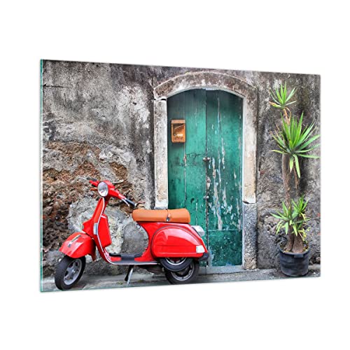 ARTTOR Bilder auf Glas 100x70cm Glasbild Scooter transport italien retro Groß Wanddeko Bild im Glas Schlafzimmer Küche Deko Wandbilder Dekoration Wohnzimmer Modern Wand Kunstdruck Art GAA100x70-2571 von ARTTOR