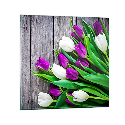 ARTTOR Bilder auf Glas 40x40cm Glasbild Tulpen Holz Blumenstrauß Blumen Klein Wanddeko Bild im Glas Schlafzimmer Küche Deko Wandbilder Dekoration Wohnzimmer Modern Wand Kunstdruck Art GAC40x40-2833 von ARTTOR