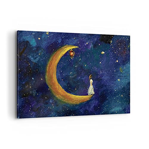 ARTTOR Bilder auf Leinwand 100x70cm Leinwandbild Mädchen auf der Mond Groß Wanddeko Bild Schlafzimmer Küche Deko Wandbilder Dekoration Wohnzimmer Wall Decor Canvas Wand Kunstdruck Art AA100x70-4575 von ARTTOR