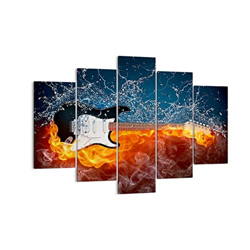 ARTTOR Bilder auf Leinwand 150x100cm Leinwandbild Gitarre Instrument Musik Groß XXL Wanddeko Bild Schlafzimmer Set 5 teilige Wandbilder Dekoration Wohnzimmer Canvas Wand Kunstdruck Art EA150x100-0215 von ARTTOR