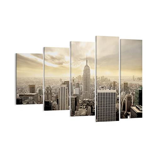 ARTTOR Bilder auf Leinwand 150x100cm Leinwandbild Stadt Wolkenkratzer Manhattan New York Groß XXL Wanddeko Bild Schlafzimmer Set 5 teilige Wandbilder Dekoration Wohnzimmer Canvas Art EG150x100-2630 von ARTTOR