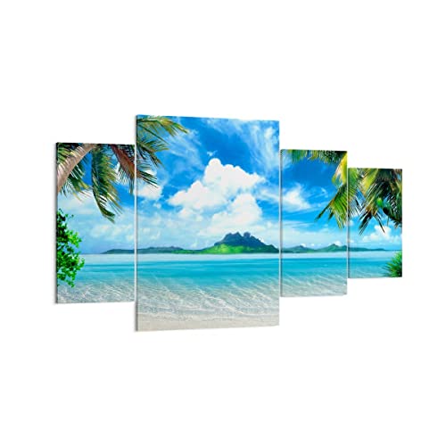 ARTTOR Bilder auf Leinwand 160x90cm Leinwandbild Strand Urlaub Insel Palme Groß XXL Wanddeko Bild Schlafzimmer Set 4 teilige Wandbilder Dekoration Wohnzimmer Canvas Wand Kunstdruck Art DL160x90-2528 von ARTTOR