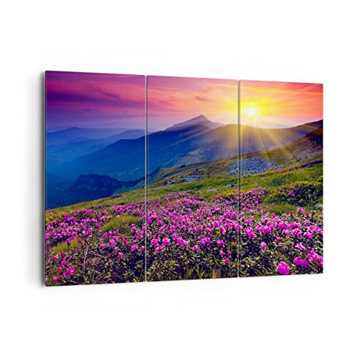 ARTTOR Bilder auf Leinwand 165x110cm Leinwandbild Wiese Berge Landschaft Groß XXL Wanddeko Bild Schlafzimmer Set 3 teilige Wandbilder Dekoration Wohnzimmer Canvas Wand Kunstdruck Art CE165x110-2676 von ARTTOR