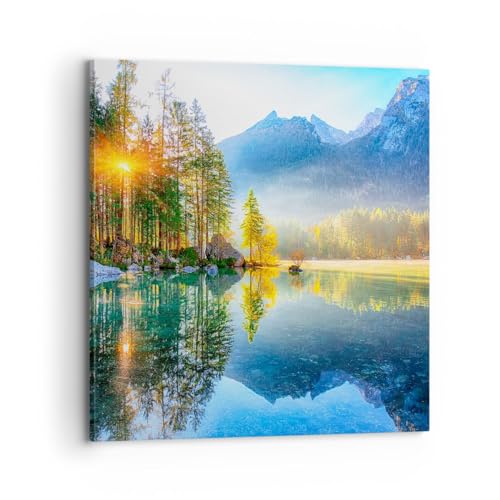 ARTTOR Bilder auf Leinwand 70x70cm Leinwandbild Landschaft Alpen Berge Groß Wanddeko Bild Schlafzimmer Küche Deko Wandbilder Dekoration Wohnzimmer Wall Decor Canvas Wand Kunstdruck Art AC70x70-5307 von ARTTOR