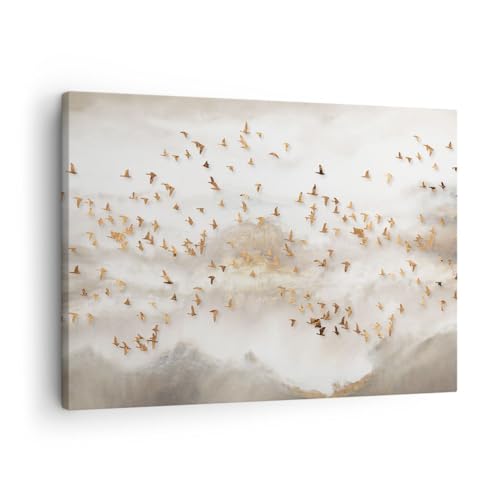 ARTTOR Bilder auf Leinwand Vögel Gold Minimalismus Leinwandbild 70x50cm Wandbilder Dekoration Wohnzimmer Schlafzimmer Küche Deko Klein Wanddeko Bild Wand Kunstdruck Art Wall Decor Canvas AA70x50-5679 von ARTTOR