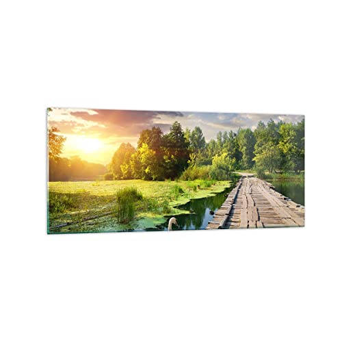 Wandbilder Dekoration Wohnzimmer Architektur Promenade Schwan Landschaft Panorama Bilder auf Glas 120x50cm Glasbild Schlafzimmer Küche Wand Kunstdruck Art Groß Wanddeko Modern GAB120x50-3179 von ARTTOR